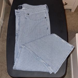 Pinstriped high rise crop flare jeans